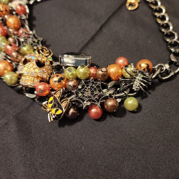 NWT BETSEY JOHNSON Sugar Skull Halloween Statement Bib Necklace - Picture 3 of 5